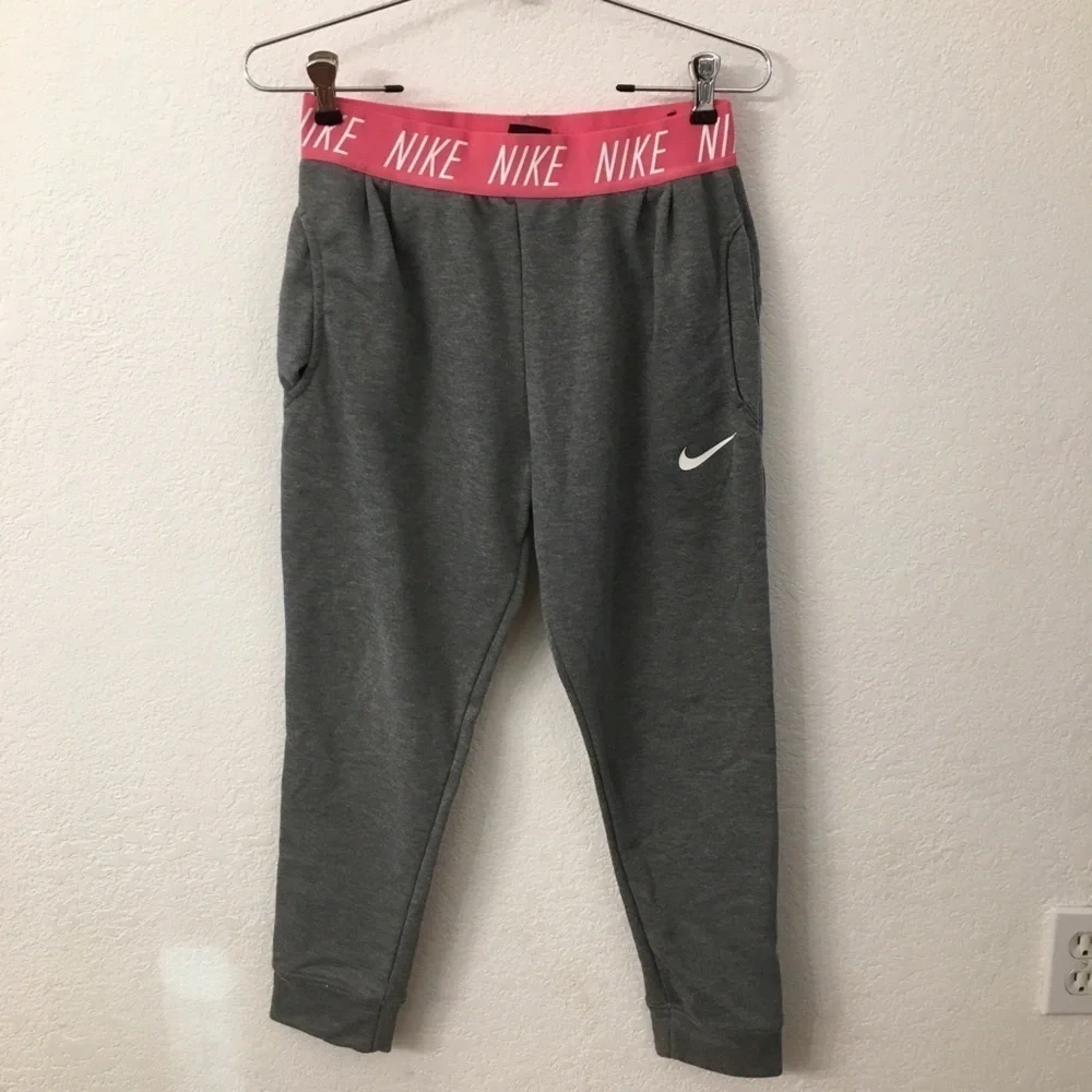 Nike big girls studio training pants carbon heather youth joggers size large